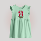 My First Durga Puja Baby Footprint Baby Baby Frock - MINT GREEN - 0 - 3 Months Old (Chest 17")