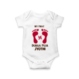 My First Durga Puja Baby Footprint Baby Romper - WHITE - New Born (Chest 14")
