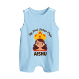 My First Durga Puja Little Goddess Baby Button Romper - BABY BLUE - New Born (Chest 18")