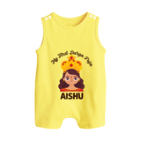 My First Durga Puja Little Goddess Baby Button Romper - PASTEL YELLOW - New Born (Chest 18")