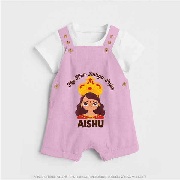 My First Durga Puja Little  Baby Dungaree - BABY PINK - 0 - 5 Months Old (Chest 18")