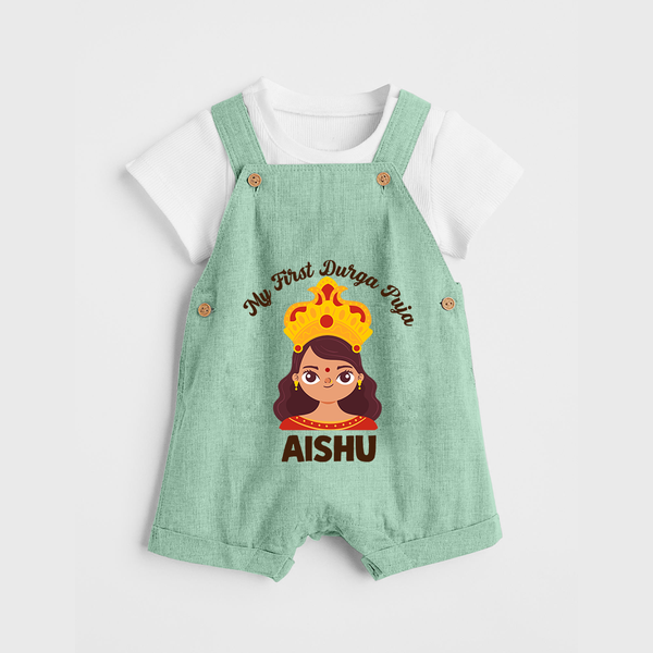 My First Durga Puja Little  Baby Dungaree - MINT GREEN - 0 - 5 Months Old (Chest 18")