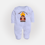 My First Durga Puja Little Goddess Baby Full Body Suit - BABY BLUE - New Born (Chest 7.5")
