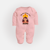 My First Durga Puja Little Goddess Baby Full Body Suit - BABY PINK - New Born (Chest 7.5")