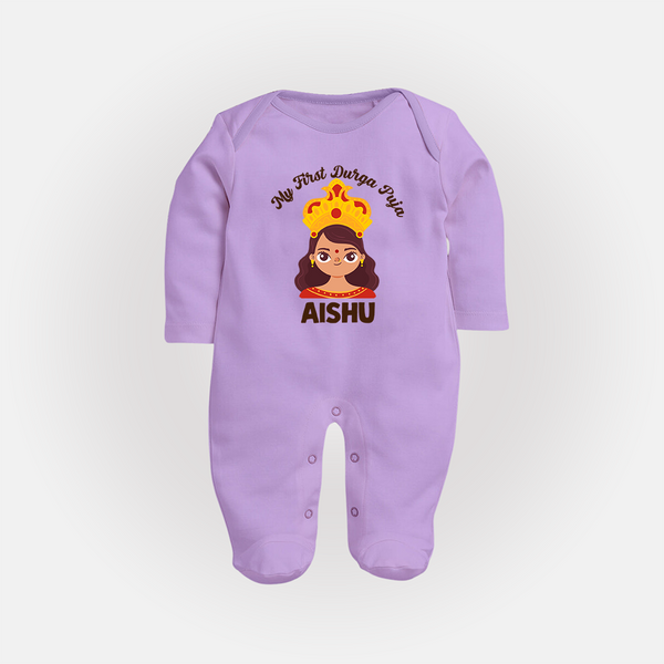 My First Durga Puja Little Goddess Baby Full Body Suit - LILAC - New Born (Chest 7.5")