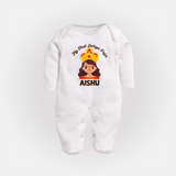 My First Durga Puja Little Goddess Baby Full Body Suit - WHITE - New Born (Chest 7.5")