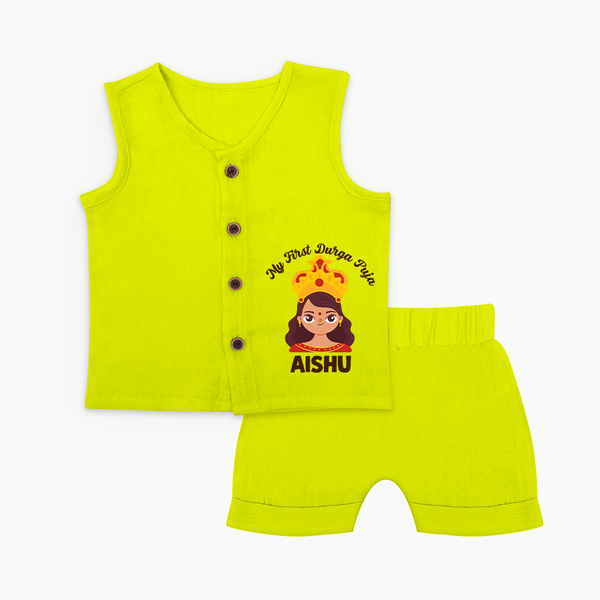 My First Durga Puja Little Goddess Baby Jabla Set - LIME GREEN - 0 - 3 Months Old (Chest 9.8")