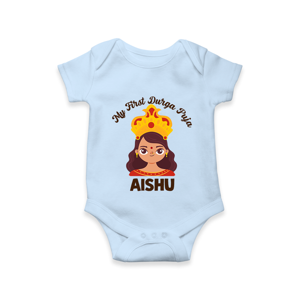 My First Durga Puja Little Goddess Baby Romper - BABY BLUE - New Born (Chest 14")