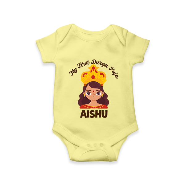 My First Durga Puja Little Goddess Baby Romper - PASTEL YELLOW - New Born (Chest 14")