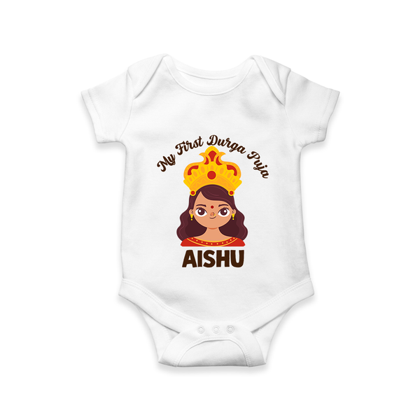 My First Durga Puja Little Goddess Baby Romper - WHITE - New Born (Chest 14")