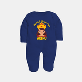 My First Durga Puja Little Goddess Baby Full Body Suit - NAVY BLUE - New Born (Chest 7.5")