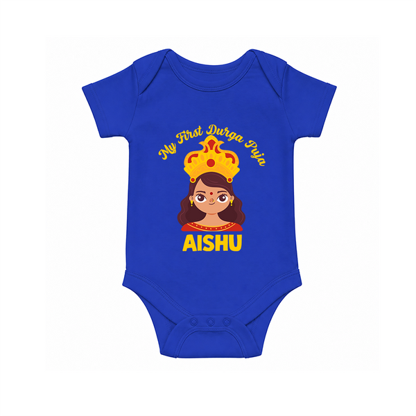 My First Durga Puja Little Goddess Baby Romper - COBALT BLUE - New Born (Chest 14")