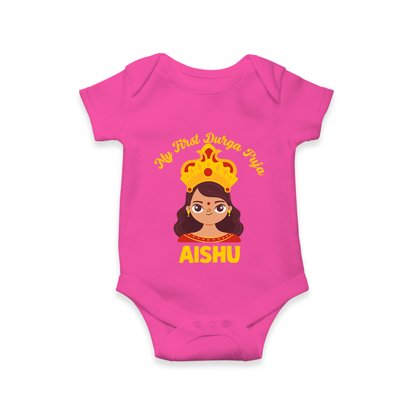 My First Durga Puja Little Goddess Baby Romper - HOT PINK - New Born (Chest 14")