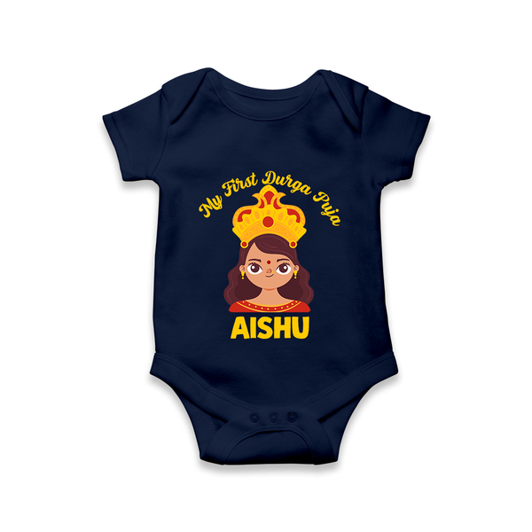 My First Durga Puja Little Goddess Baby Romper - NAVY BLUE - New Born (Chest 14")