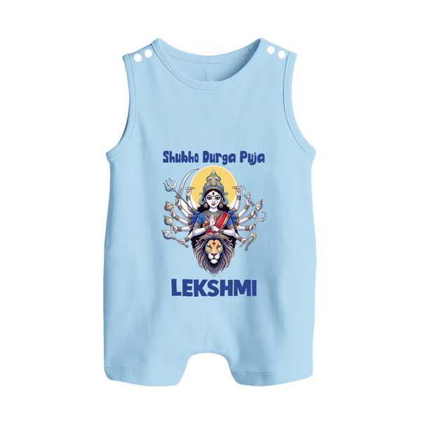 Shubho Durga Puja Goddess & Lion Baby Button Romper - BABY BLUE - New Born (Chest 18")
