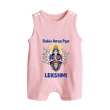 Shubho Durga Puja Goddess & Lion Baby Button Romper - BABY PINK - New Born (Chest 18")