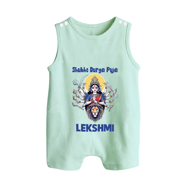 Shubho Durga Puja Goddess & Lion Baby Button Romper - MINT GREEN - New Born (Chest 18")