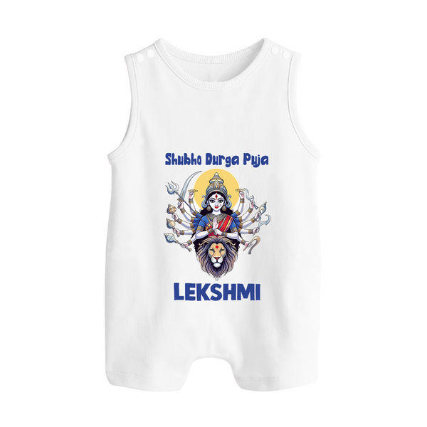 Shubho Durga Puja Goddess & Lion Baby Button Romper - WHITE - New Born (Chest 18")