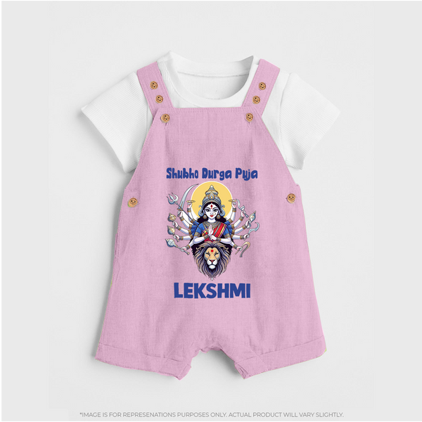Shubho Durga Puja Goddess & Lion Baby Dungaree - BABY PINK - 0 - 5 Months Old (Chest 18")