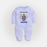 Shubho Durga Puja Goddess & Lion Baby Full Body Suit - BABY BLUE - New Born (Chest 7.5")