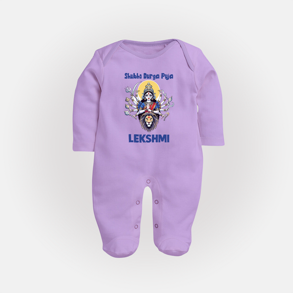 Shubho Durga Puja Goddess & Lion Baby Full Body Suit - LILAC - New Born (Chest 7.5")