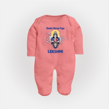 Shubho Durga Puja Goddess & Lion Baby Full Body Suit - PEACH - New Born (Chest 7.5")