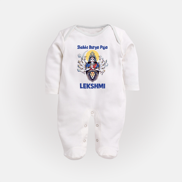 Shubho Durga Puja Goddess & Lion Baby Full Body Suit - WHITE - New Born (Chest 7.5")