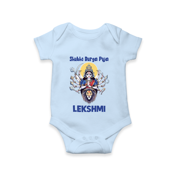 Shubho Durga Puja Goddess & Lion Baby Romper - BABY BLUE - New Born (Chest 14")