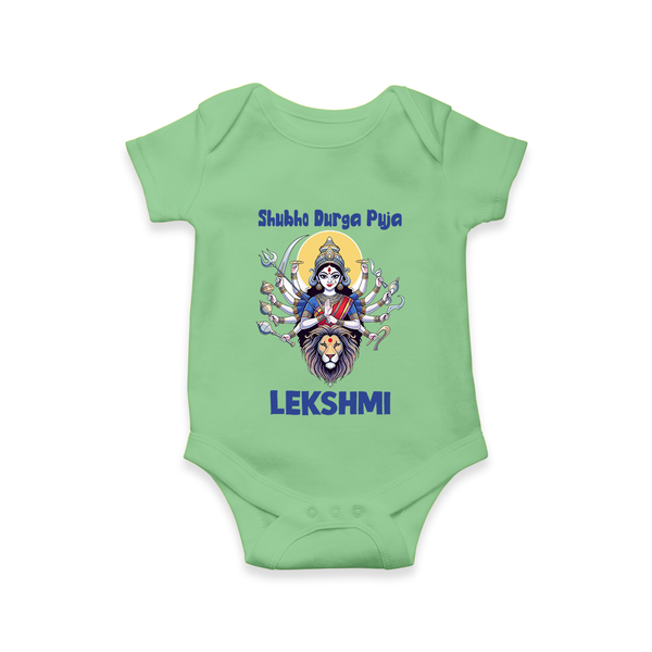 Shubho Durga Puja Goddess & Lion Baby Romper - GREEN - New Born (Chest 14")