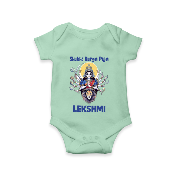 Shubho Durga Puja Goddess & Lion Baby Romper - MINT GREEN - New Born (Chest 14")