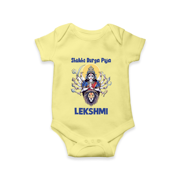 Shubho Durga Puja Goddess & Lion Baby Romper - PASTEL YELLOW - New Born (Chest 14")