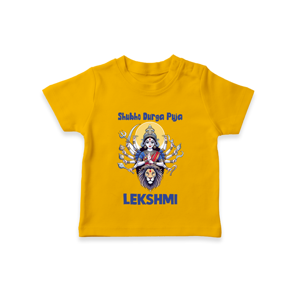 Shubho Durga Puja Goddess & Lion Baby T Shirt - CHROME YELLOW - 0-5 Months Old (Chest 17")