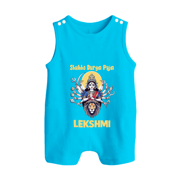 Shubho Durga Puja Goddess & Lion Baby Button Romper - SKY BLUE - New Born (Chest 18")
