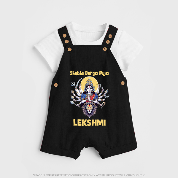 Shubho Durga Puja Goddess & Lion Baby Dungaree - BLACK - 0 - 5 Months Old (Chest 18")