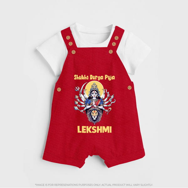 Shubho Durga Puja Goddess & Lion Baby Dungaree - RED - 0 - 5 Months Old (Chest 18")