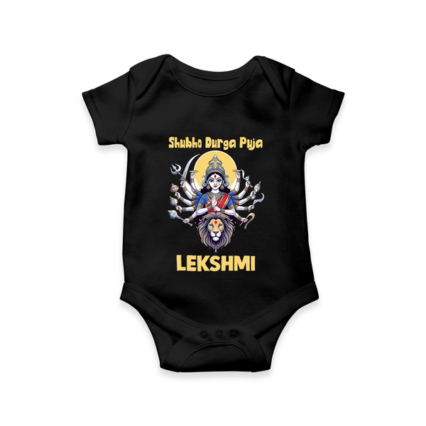 Shubho Durga Puja Goddess & Lion Baby Romper - BLACK - New Born (Chest 14")