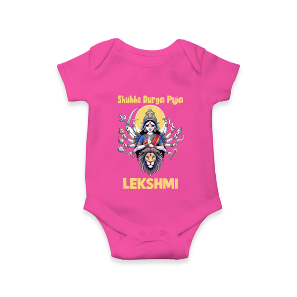 Shubho Durga Puja Goddess & Lion Baby Romper - HOT PINK - New Born (Chest 14")