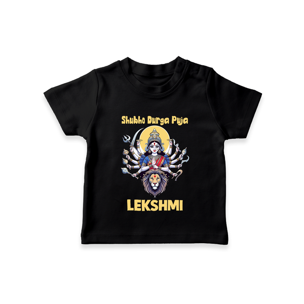 Shubho Durga Puja Goddess & Lion Baby T Shirt - BLACK - 0-5 Months Old (Chest 17")