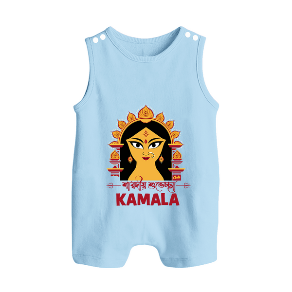 Durga Maa Divine Face Baby Button Romper - BABY BLUE - New Born (Chest 18")