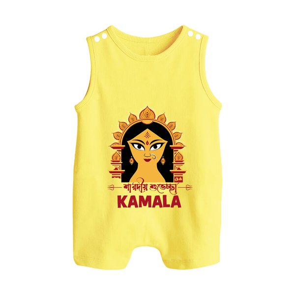 Durga Maa Divine Face Baby Button Romper - PASTEL YELLOW - New Born (Chest 18")