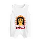 Durga Maa Divine Face Baby Button Romper - WHITE - New Born (Chest 18")