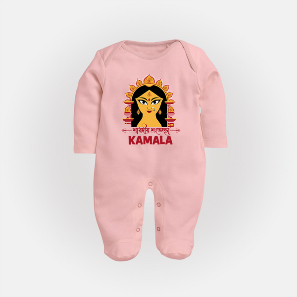Durga Maa Divine Face Baby Full Body Suit - BABY PINK - New Born (Chest 7.5")
