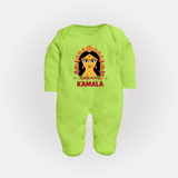 Durga Maa Divine Face Baby Full Body Suit - LIME GREEN - New Born (Chest 7.5")