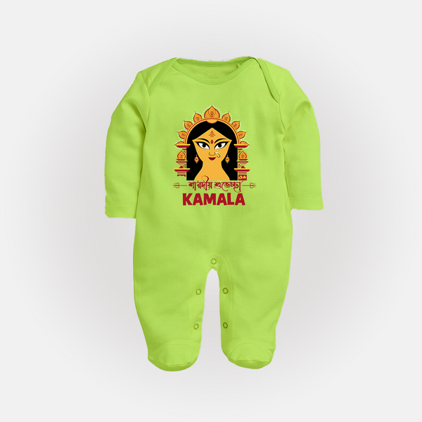 Durga Maa Divine Face Baby Full Body Suit - LIME GREEN - New Born (Chest 7.5")