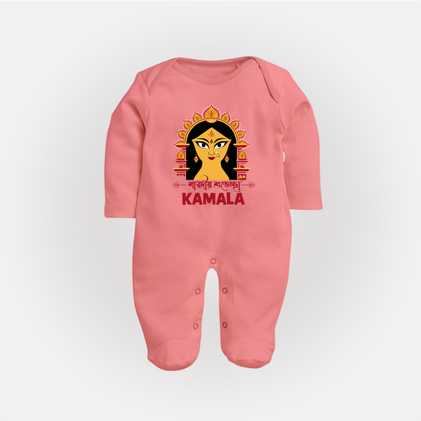 Durga Maa Divine Face Baby Full Body Suit - PEACH - New Born (Chest 7.5")
