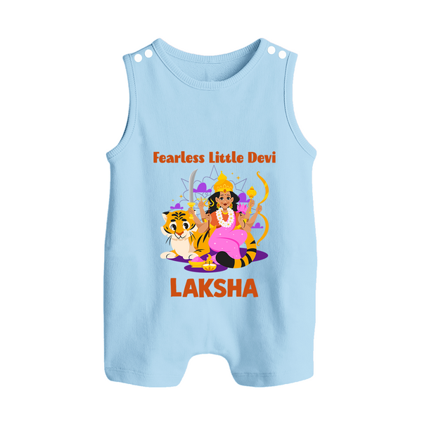 Fearless Little Devi Goddess & Tiger Baby Button Romper - BABY BLUE - New Born (Chest 18")