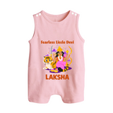 Fearless Little Devi Goddess & Tiger Baby Button Romper - BABY PINK - New Born (Chest 18")