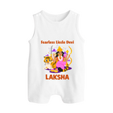 Fearless Little Devi Goddess & Tiger Baby Button Romper - WHITE - New Born (Chest 18")