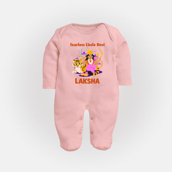 Fearless Little Devi Goddess & Tiger Baby Full Body Suit - BABY PINK - New Born (Chest 7.5")