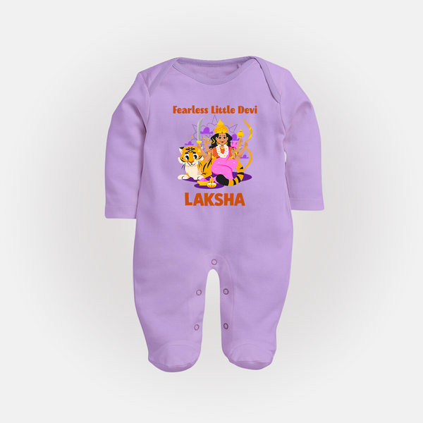 Fearless Little Devi Goddess & Tiger Baby Full Body Suit - LILAC - New Born (Chest 7.5")